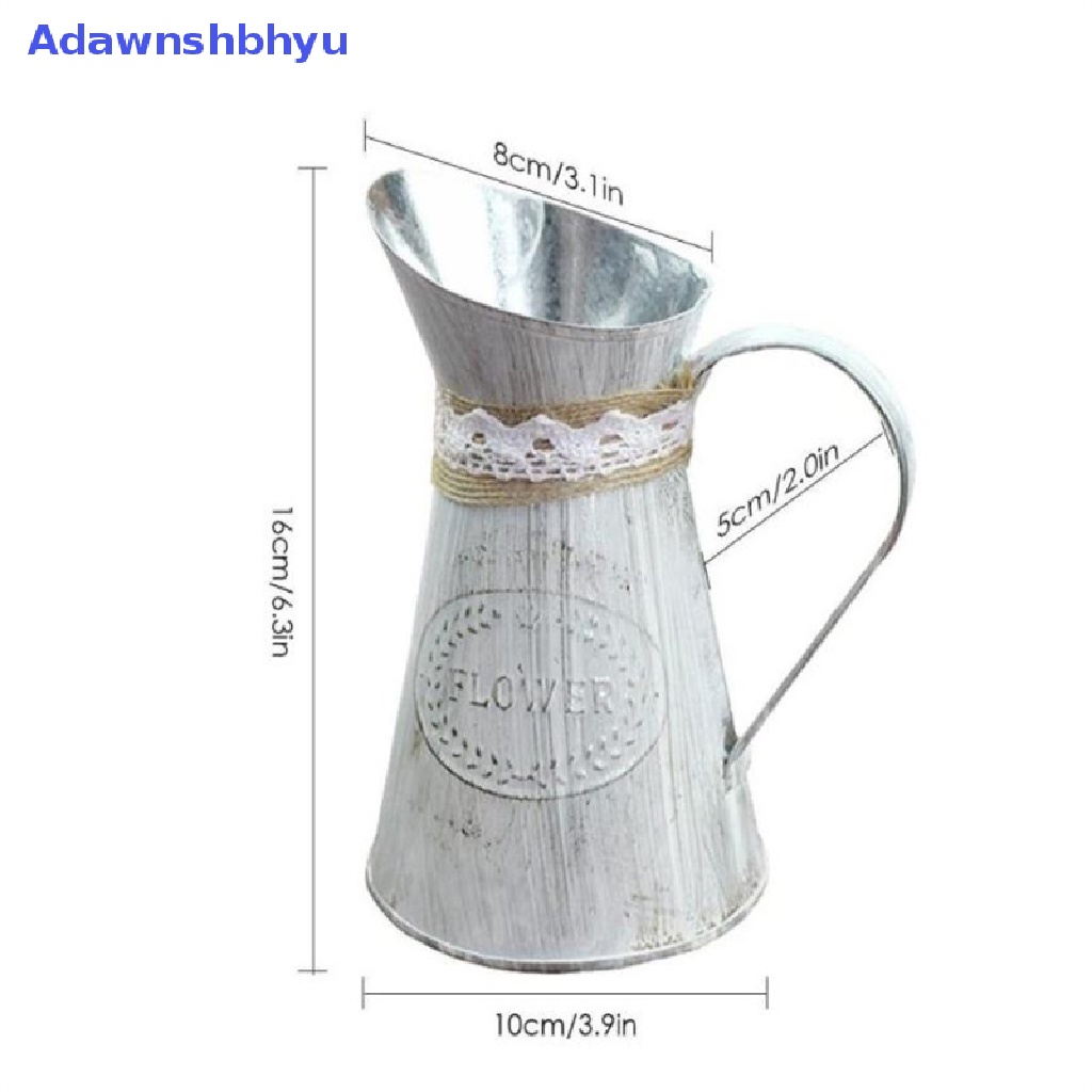 Adhyu Vintage Tin Bucket Fashionable Iron Flower Vase Retro Metal Jugs for Home Office ID