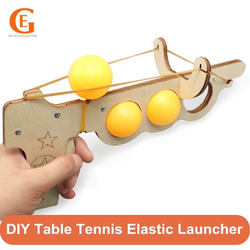 GIFTED EDUCATION Assembled DIY Table Tennis Elastic Launcher Shooting Model Educational Toy Science Experimental Material