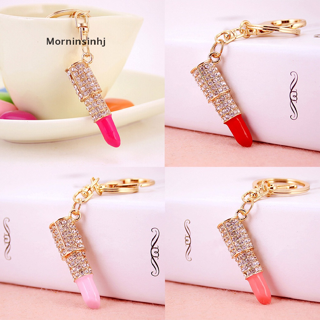 Mornin Kristal Berlian Imitasi Bibir Makeup Keyring Dompet Tas Mobil Liontin Keychain Hadiah id