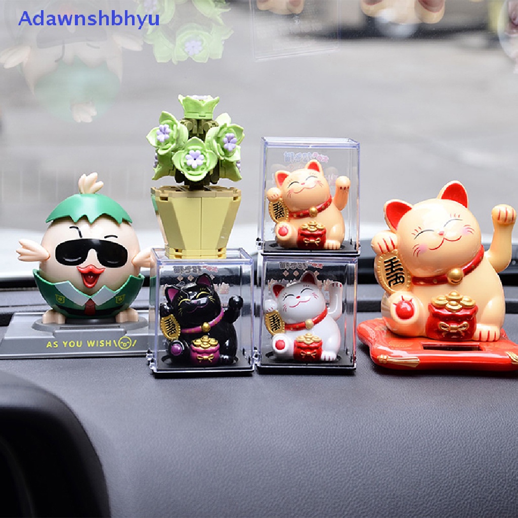 Adhyu Lucky Cat Decoration Mini Solar Melambai Otomatis Lucky Cat Hiasan Mobil Kue Baking Patung Patung Ornamen Desktop Rumah ID