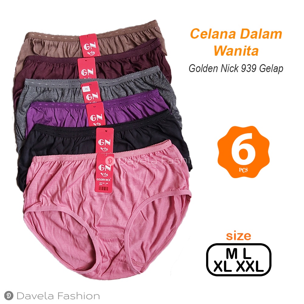 6  Pcs CD GOLDEN NICK 939 Warna Gelap | CD Wanita | Golden Nick Size M L XL XXL TOKO KEANULOVA