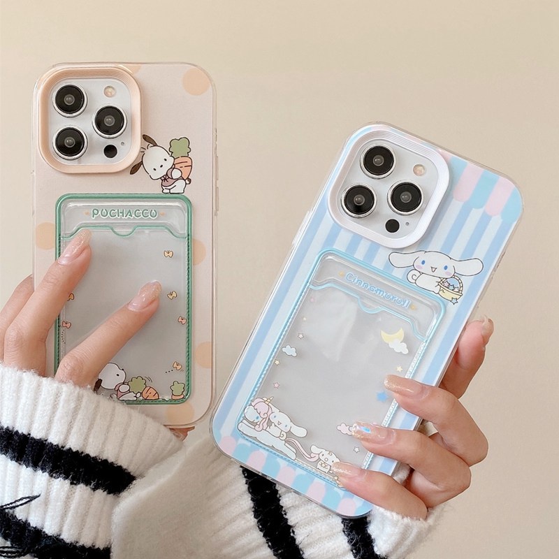 【Card Bag】Cute Pacha &amp; Cassia Dog Soft Case HP iP iPhone 6 6S 7 8 14 + Plus SE 2020 X XS XR 11 12 13 Pro Max 3in1 Clear Casing Apple