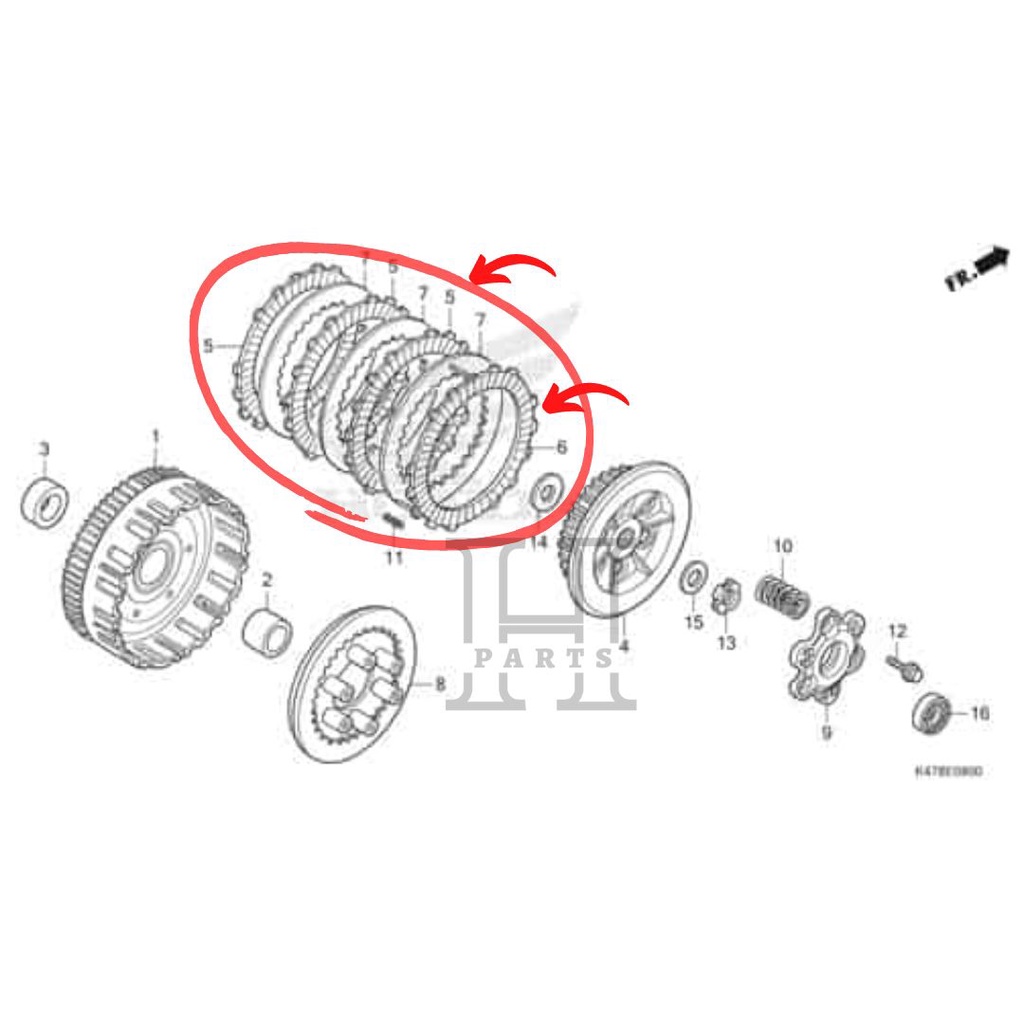 PAKET SET PLAT KAMPAS KOPLING DISK CLUCTCH FRICTION SUPRA X 125 HELM IN &amp; BLADE SUPRA X 125 FI 22201-KYZ-901 22208-KYZ-901 ASLI ORIGINAL AHM HGP HONDA