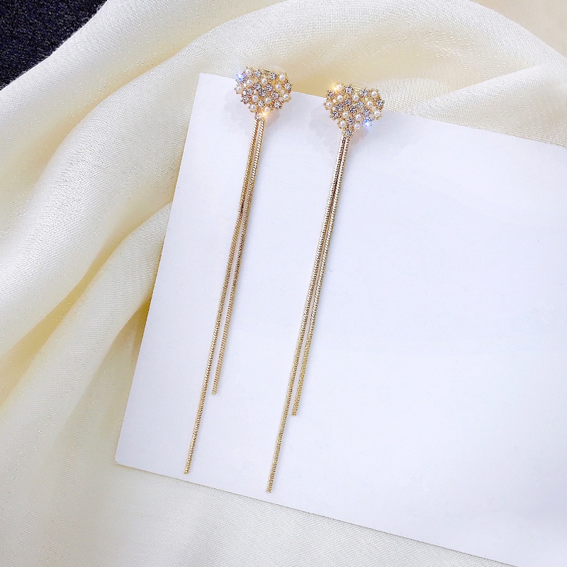 Mutiara Cinta Anting Rumbai Gaya Panjang All-Match Terlihat Wajah Tipis Dua-Pakaian925 Perak Jarum Anting Earrings Earrings