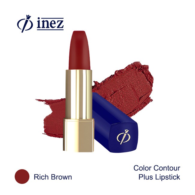⭐BISA COD⭐ Inez Color Contour Plus Lipstick - Rich Brown (New Case)