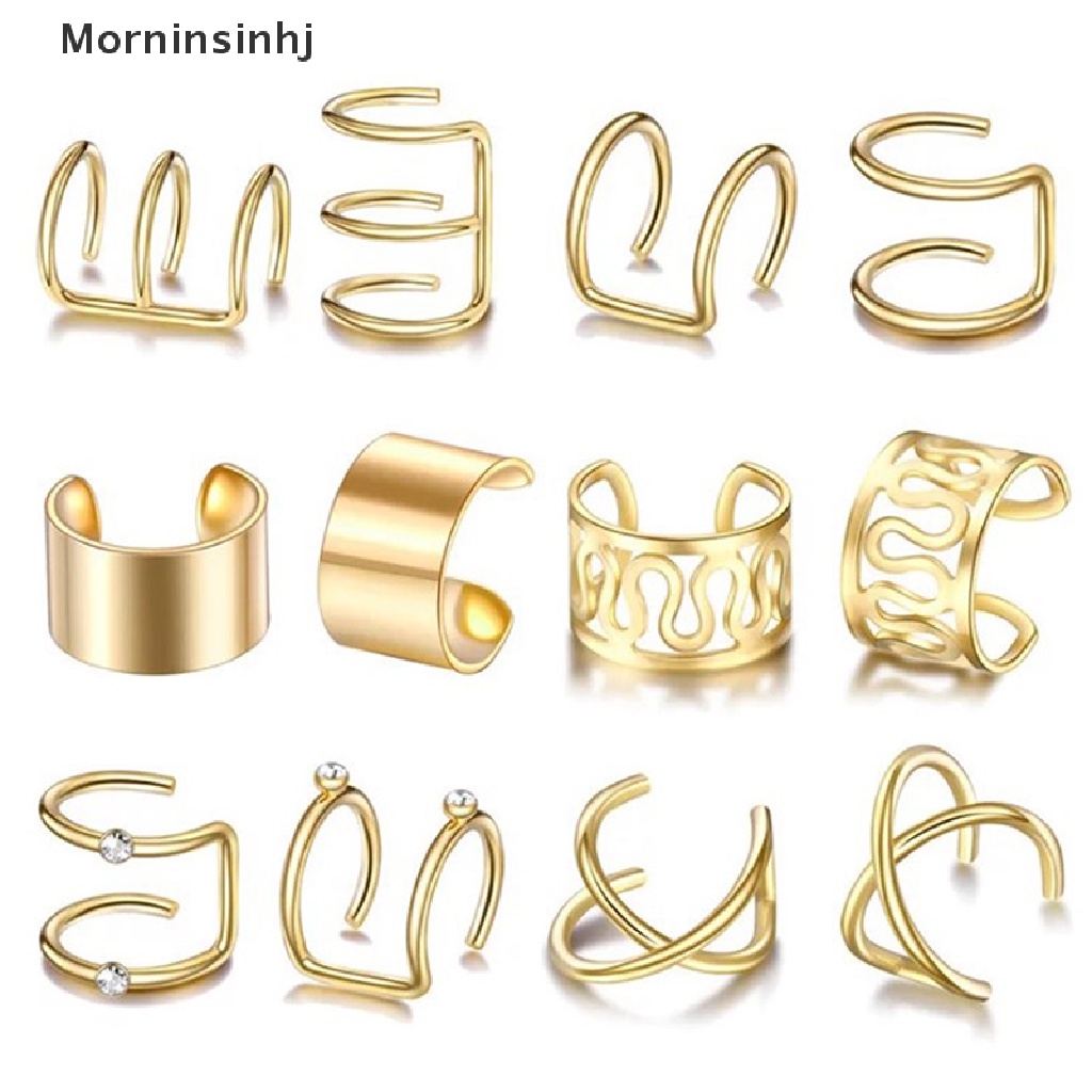 Mornin 12Pcs/Set Manset Telinga Daun Ear Cuff Anting Klip Untuk Wanita Earcuff No id