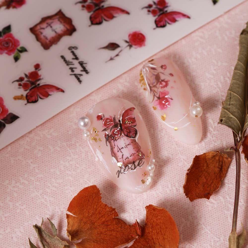 AUGUSTINA Agustina Rose Stiker Kuku Wanita Fashion Daun Ikatan Simpul Self Adhesive Nail Dekorasi