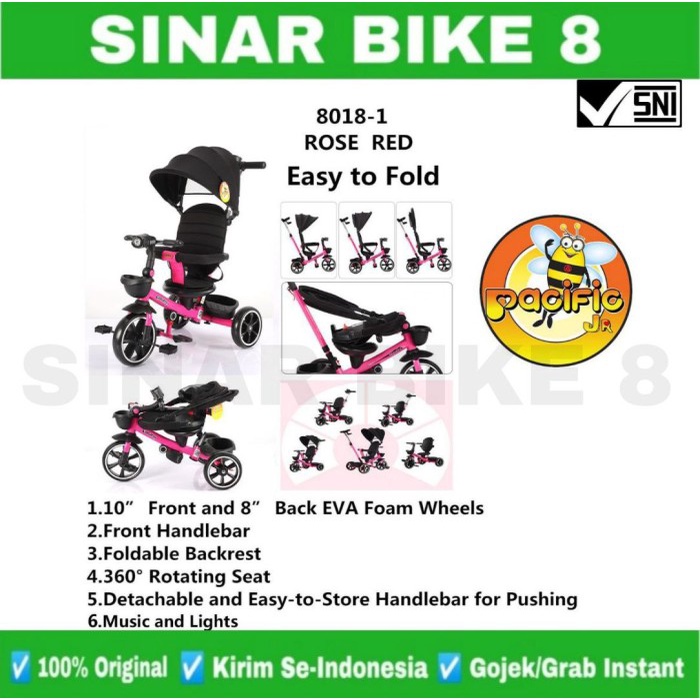 Sepeda Anak Roda Tiga PACIFIC PC 8018 1 Kursi Putar Tricycle Anak