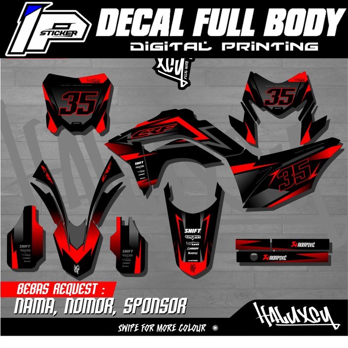 DECAL CRF 150 L SUPERMOTO FULL BODY HITAM SUPER GLOSSY DOFF DESAIN KEREN KLX DTRACKER WR BY HALUXCY