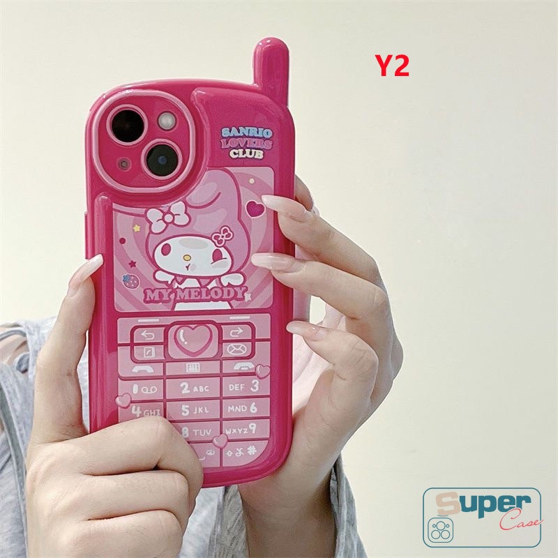 IPHONE Kepribadian Kartun Retro Casing Bentuk Ponsel Kompatibel Untuk Iphone7 8 Plus14 11 13 12 Pro MAX X XR XS MAX SE 2020 Kreatif Lucu Ungu Kuromi Roes Melodi Merah Glossy Soft Cover