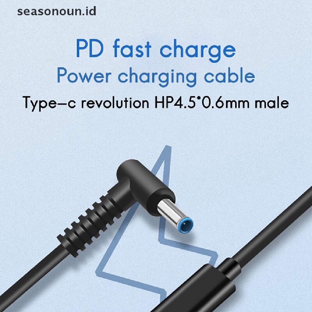 Seasonoun 65W 3A 1.5M PD Fast Charge USB TYPE C Male Input To DC Power Line TYPE-C To Square Port Cable Untuk Kabel Cas Daya Lenovo.