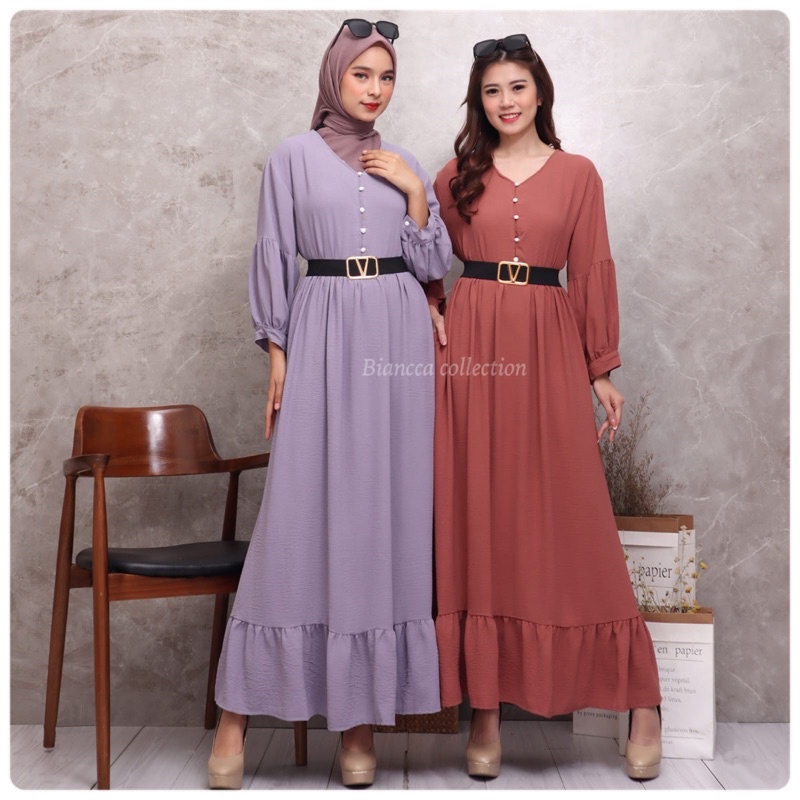 Tren Baju Muslim Delia Gamis Crinkle Dress Gamis Kancing Mutiara Gamis Jumbo Free Belt All Size Fit 