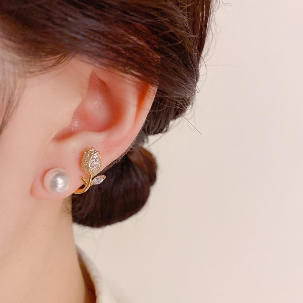 R-flower Pearl Stud Earrings Mode Baru Mewah Kembali Indah Perhiasan