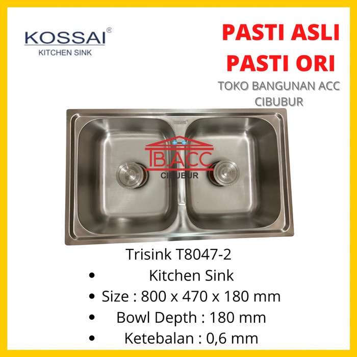 Kitchen Sink / Tempat Cuci Piring Trisink Kossai TS8047 2 Lubang