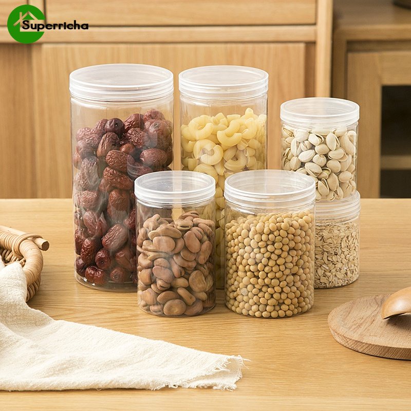 Hot Sale/Kulkas Makanan Plastik PET Sealed Jar Fresh Food Kaleng/Kotak Penyimpanan Biji Bijian Kacang Plastik Transparan Dapur/Aksesoris Organizer Dapur