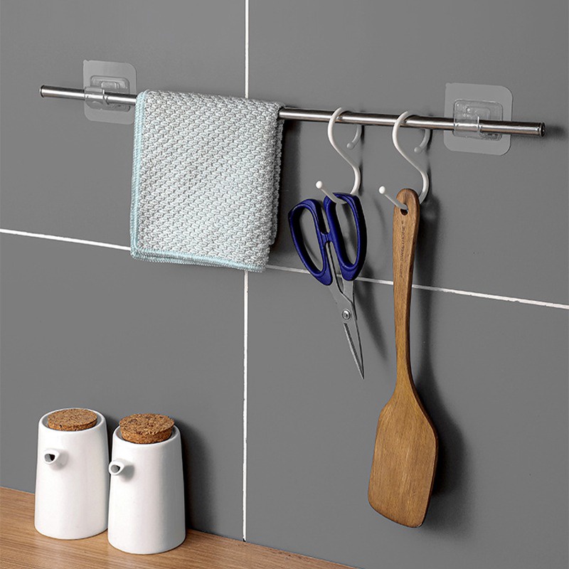 [Unggulan] Gantungan Dinding Penyimpanan Kait Kamar Mandi Dapur Gantungan Kait Tanpa Bor Gorden Hooks Holder Towel Rod Hook Self Adhesive Curtain Rod Bracket Kait Penjepit Bebas Paku