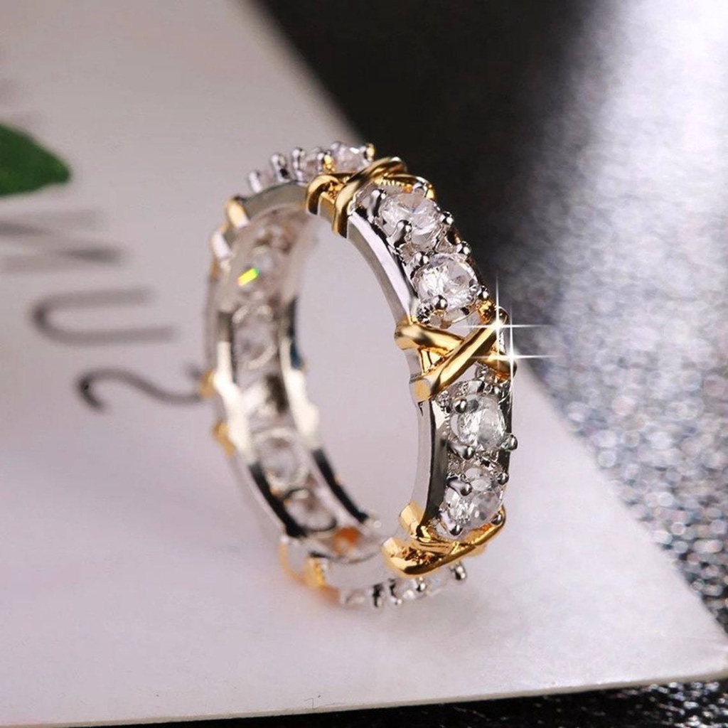 Sederhana Klasik Elegan Cincin Jari X Bentuk Pemisahan Bertatahkan Zirkon Emas Rings Fashion Mewah Populer Pertunangan Pernikahan Hadiah Pasangan Rings Indah