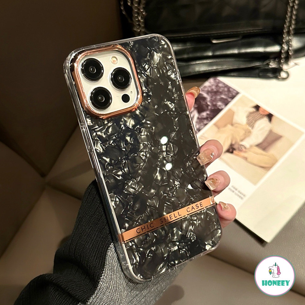 Glitter Dream Shell Marble Phone Case Kompatibel Untuk iphone 14 Pro 12 13 14 11 Pro Max Shockproof Soft Bumper IMD Penutup Belakang