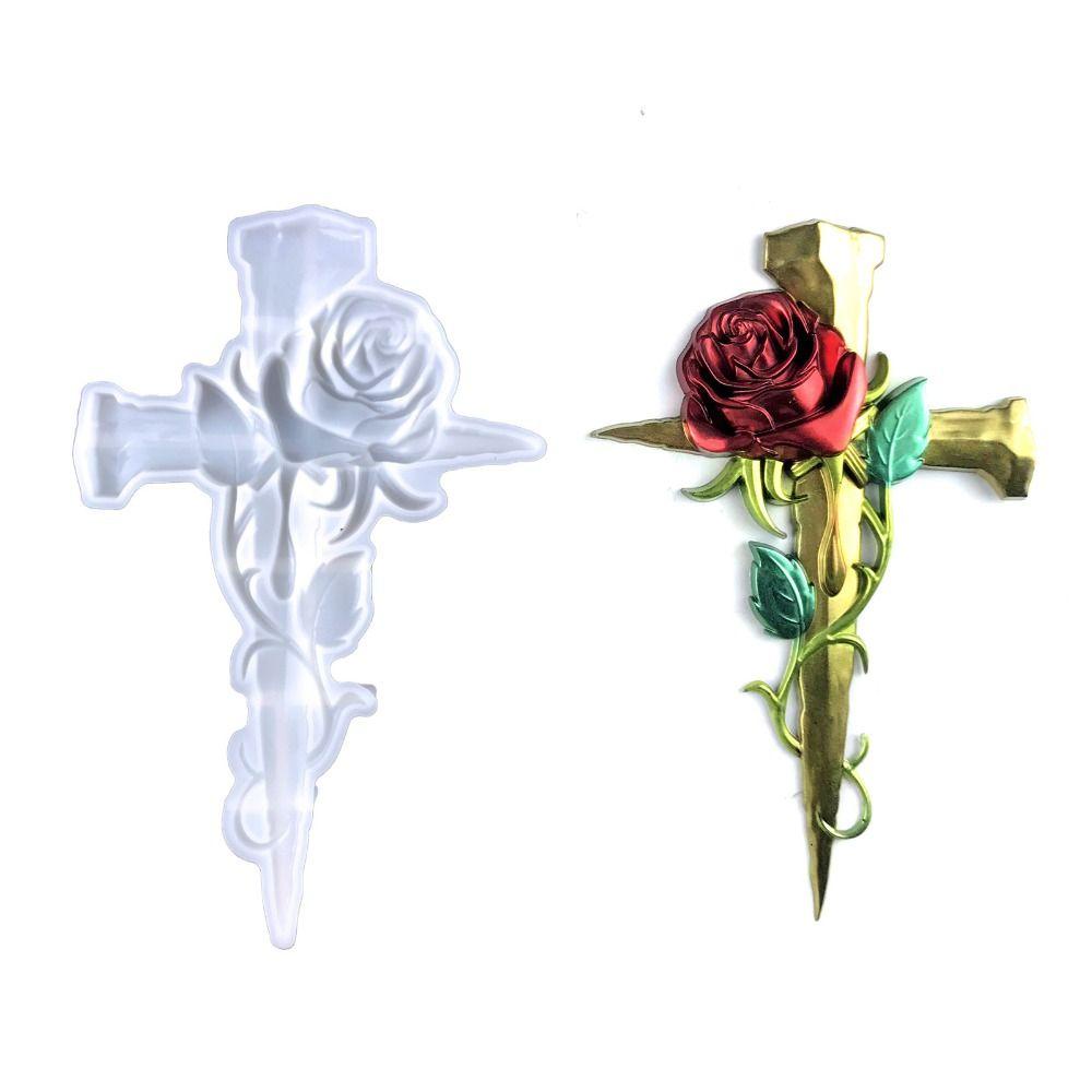 Solighter Cross Rose Cetakan Silikon Handmade Kristal Epoxy Dekorasi Dinding Casting Mold