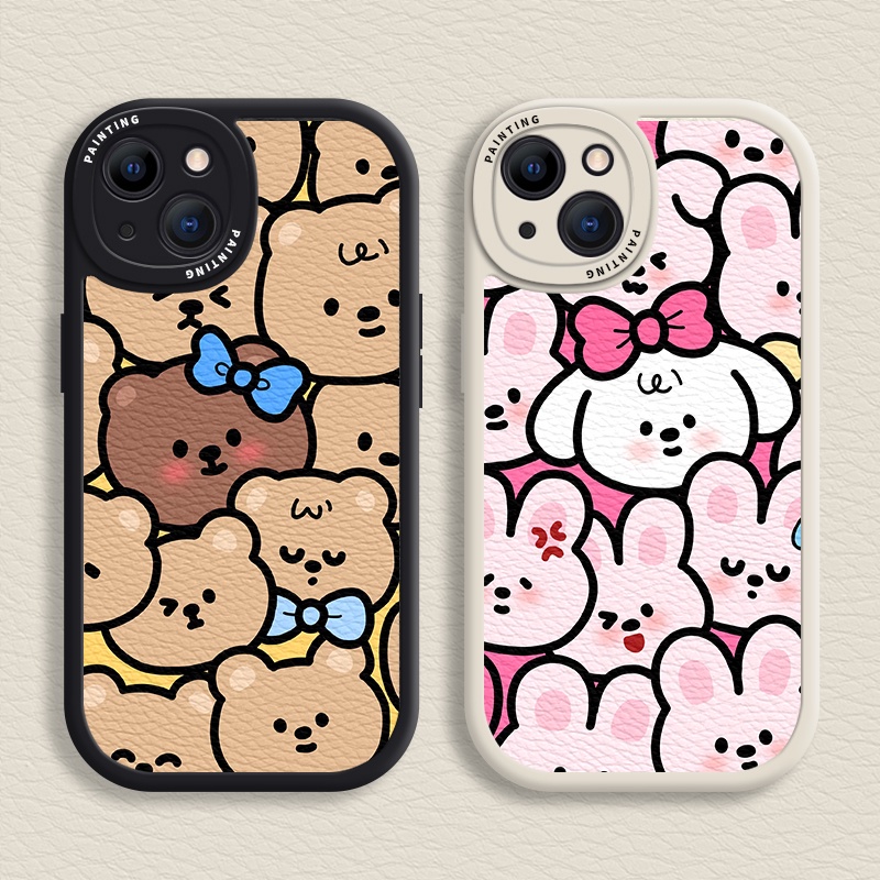 Case iPhone Untuk14 /13 /12 /11 Promax Lovely bear and rabbit Soft Casing Untuk Iphone6 /7 /8 Plus/X/XR/Xs Max Cover