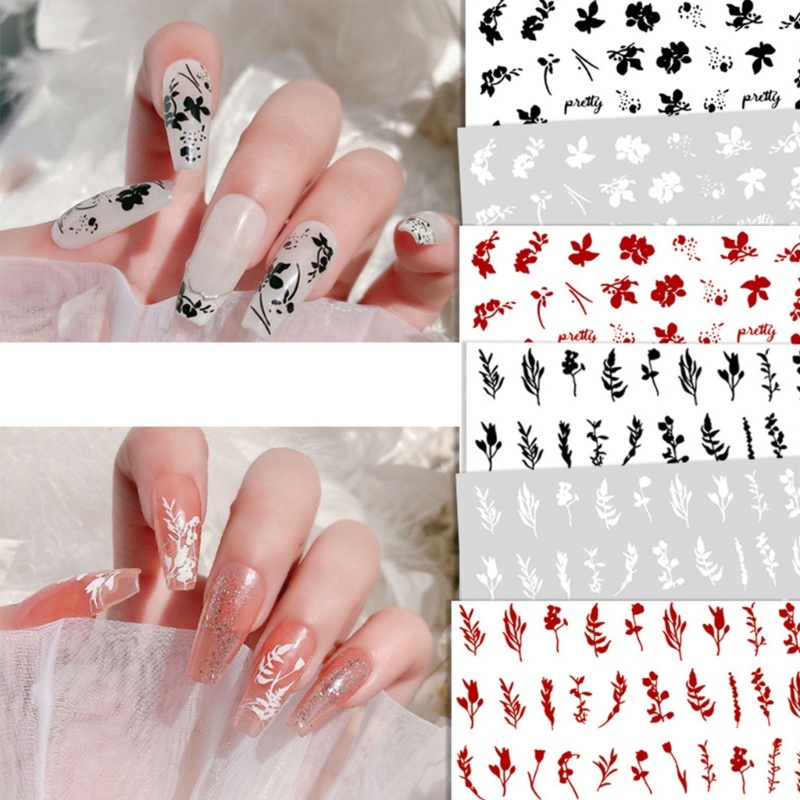 Siy 6lembar Bunga Nail Art Stiker Decals Daun Desain Perekat Diri Stiker Kuku