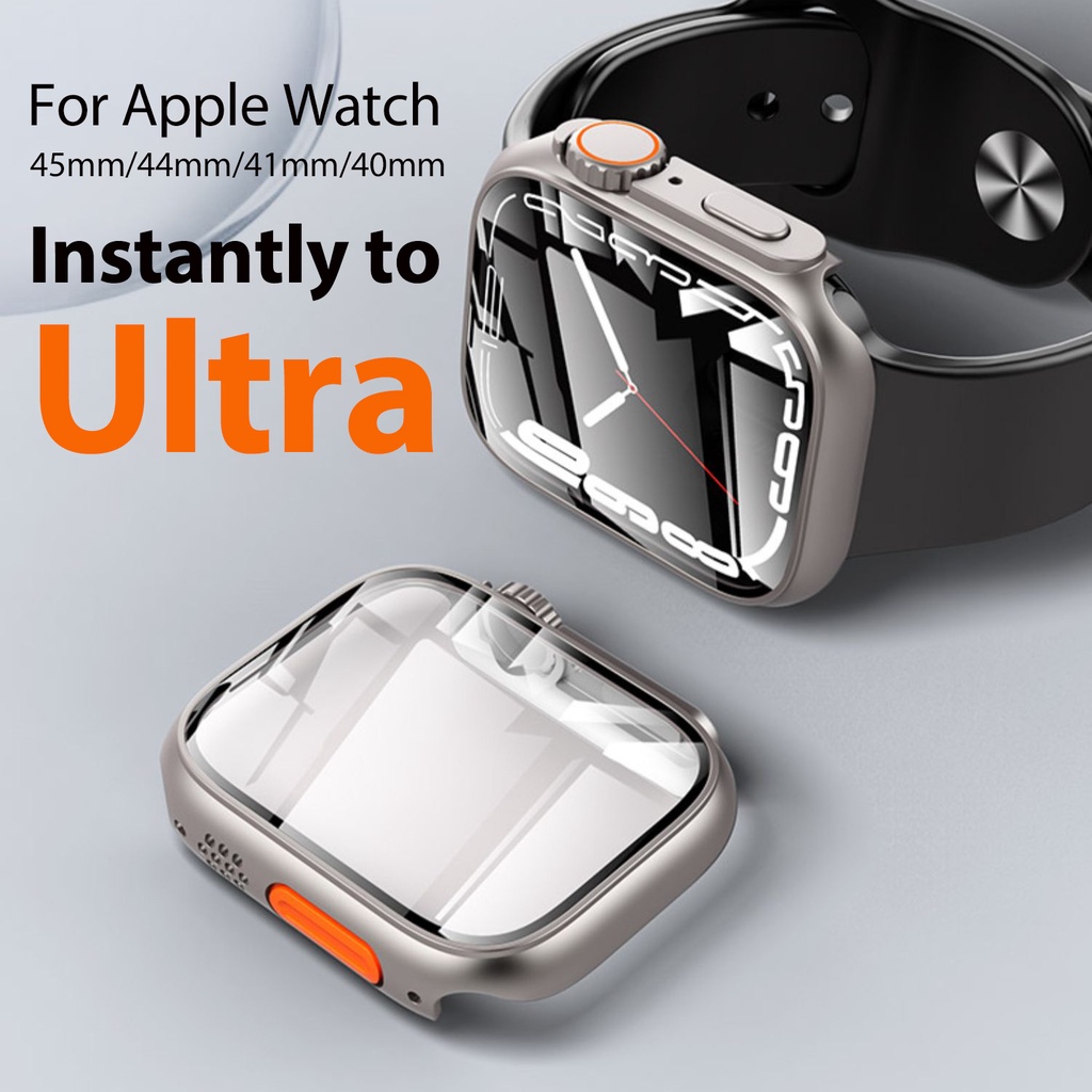 Retrofitting Ultra PC Hard Case Untuk i A * ple Watch 45mm 44mm PC Hard Case Dengan Pelindung Layar Tempered Glass Desain Unik Cover PC Untuk iWatch 40mm 41mm Seri8 /7 /6 /5 /4/SE