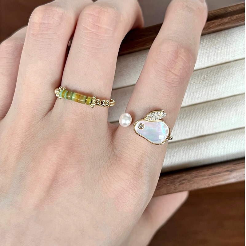 Cincin Terbuka Mutiara Bunga Kelinci Bahan Alloy Korea Untuk Wanita