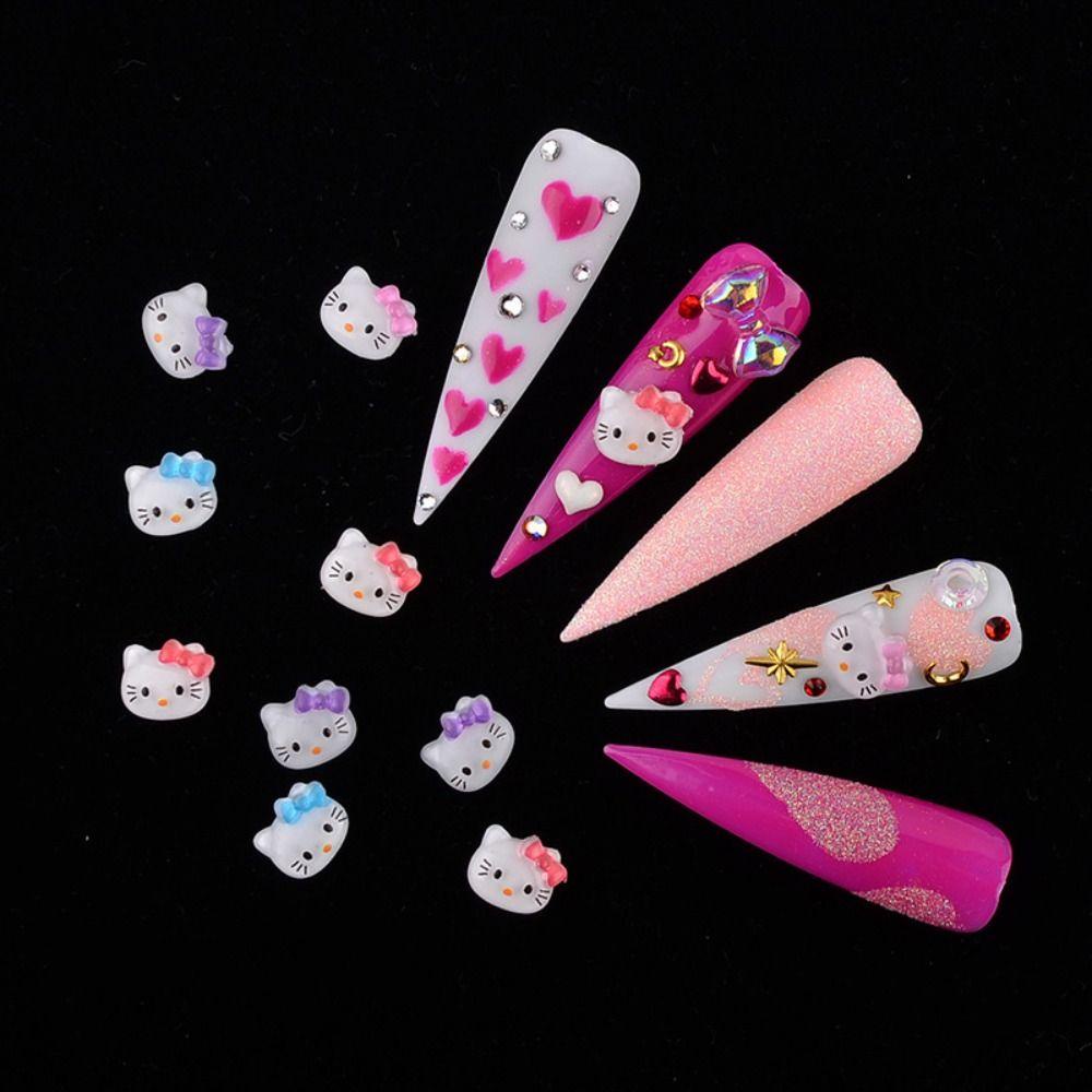 Agustina Dekorasi Nail Art 3D Kucing Kitty Lucu Berwarna Gambar Resin Hiasan Kuku Anak Kucing