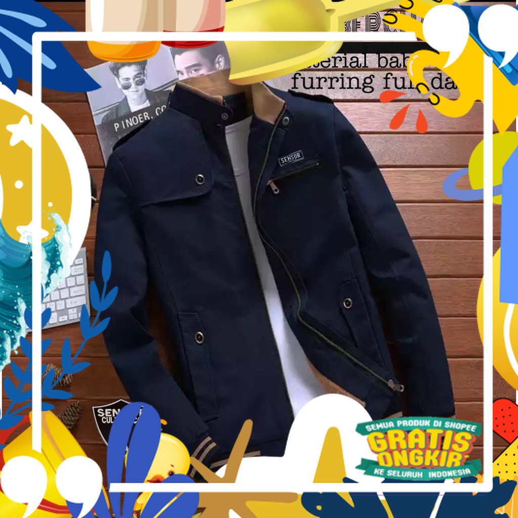 [ COD ] Jaket Bomber Pria / Jaket Bomber Champion Original Sensor/ merah putih biru polos