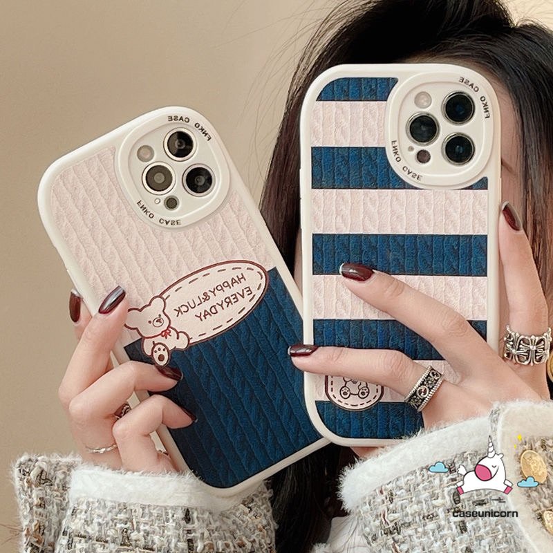 Casing Infinix Hot 10 9 11 Play Hot 10 Lite Hot 10T 10s 11s Note 8 Smart 5 6 Kartun Lucu Milk Tea Bear Pola Rajut Kreatif Garis Splicing Lembut TPU Case Cover