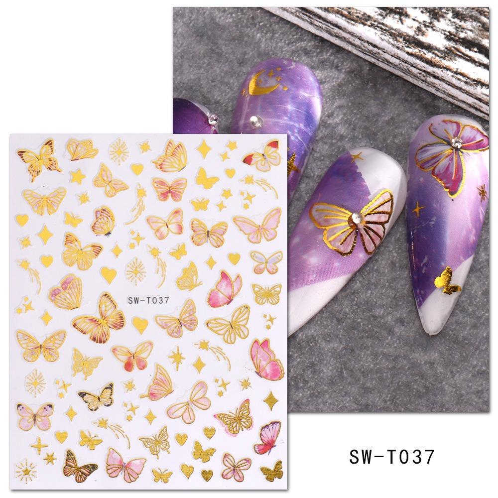 AUGUSTINA Stiker Kuku Kupu Agustina Sweet Love Heart Stars Bronzing Butterfly Nail Dekorasi