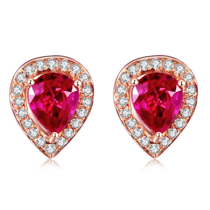 Goldkingdom Aksesoris Perhiasan Fashion Ready Stock Tetes Darah Ruby Anting Tusuk Rose Gold