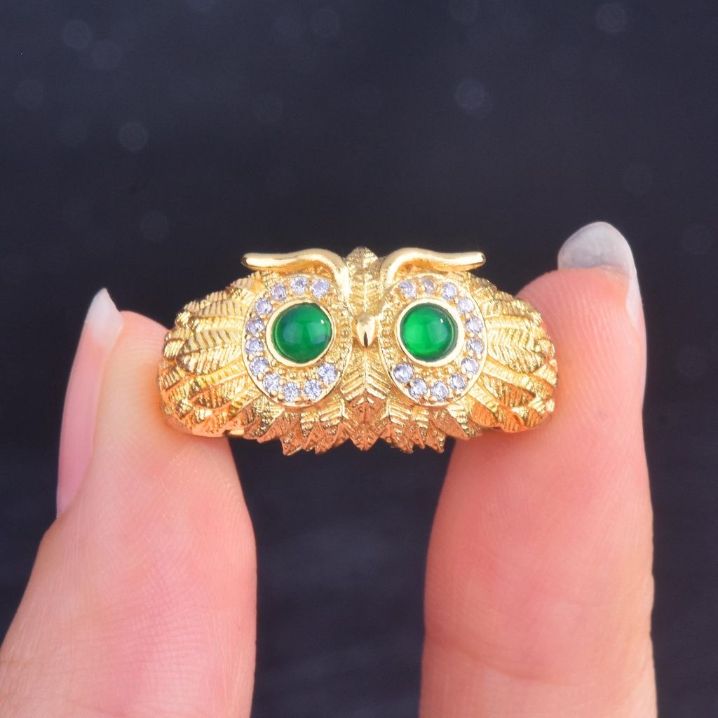 Goldkingdom Fashion Perhiasan Aksesoris Ready Stock Gaoding Jewelry Owl Cincin Giok Alami Kalsedon Burung Elang Pembukaan Cincin Harta Karun Warna-Warni