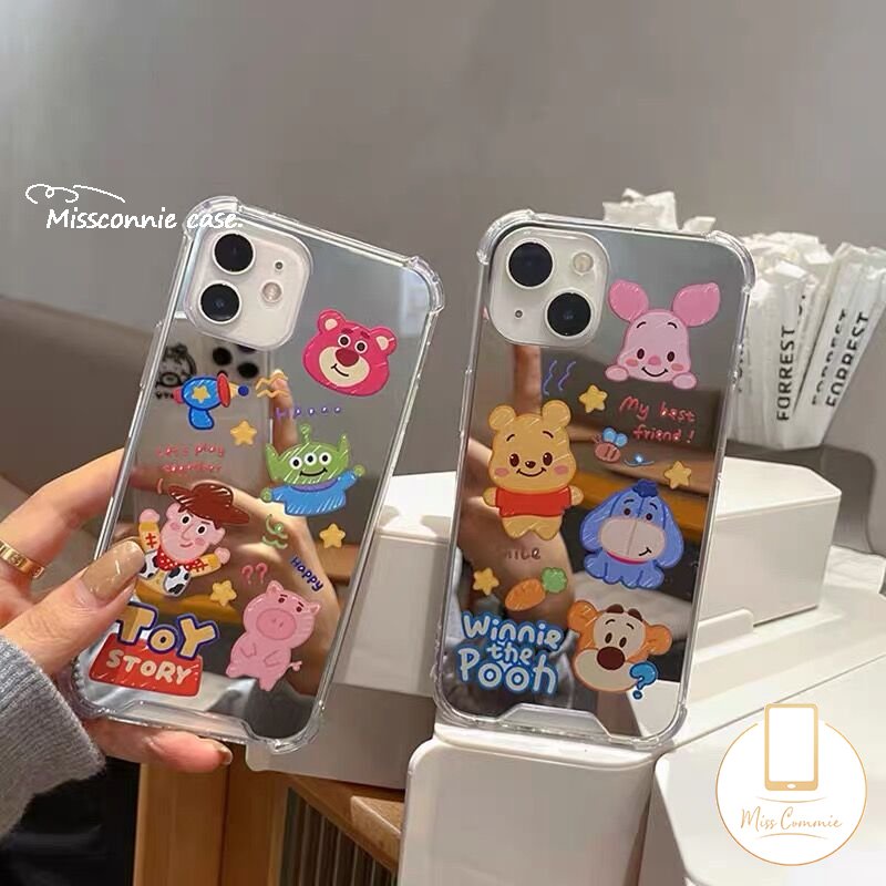 Case Cermin Make Up Kartun Disney Manyo Winnie The Pooh Kompatibel Untuk IPhone 7plus XR 8plus 11 12 13 Pro MAX 11 Pro Max7 8 Plus X XS MAX SE Toy Story Lucu Shockproof TPU Cover