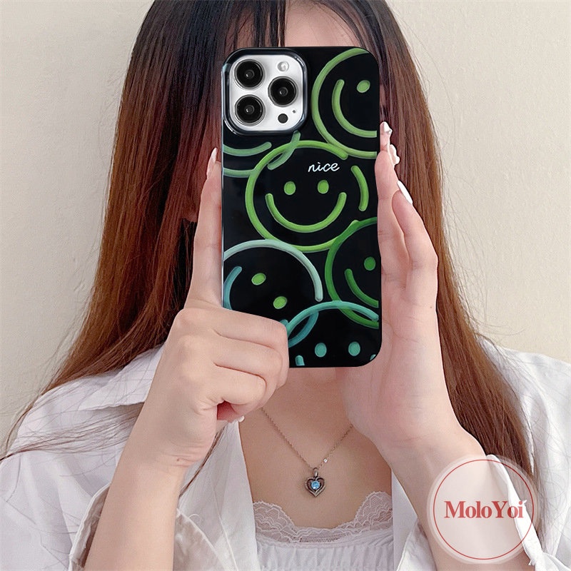 IPHONE Casing Ponsel Kompatibel Untuk Iphone11 13 14 12 Pro Max 7Plus Xr7 8 Plus X XS Max SE 2020 Ins Kartun Lucu Smiley Love Heart Kotoran Halus Glossy Tahan Lembut Tpu Cover