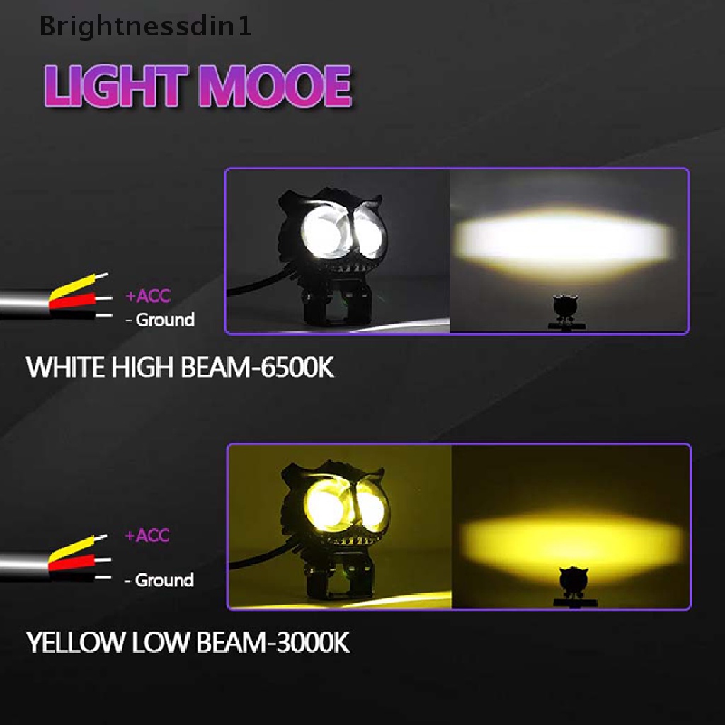 [Brightnessdin1] Lampu Depan Motor Dual Color LED Spot Light Bentuk Burung Hantu Head Light Headlight Putih Kuning Dual Color Work Light Car Styling Untuk Sepeda Jalan Mobil ATV Butik