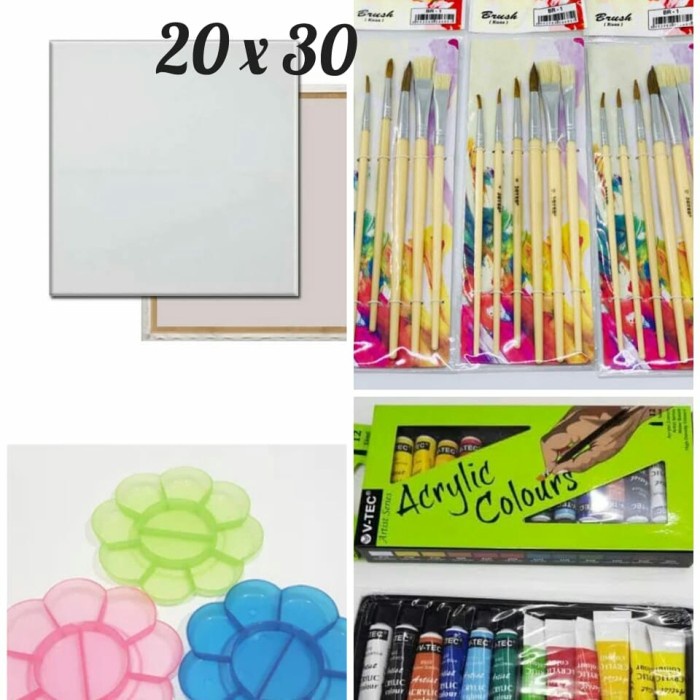 

DISKON WARNA/ Paket Kanvas Lukis (kanvas 20x30,kuas,palet,cat akrilik)