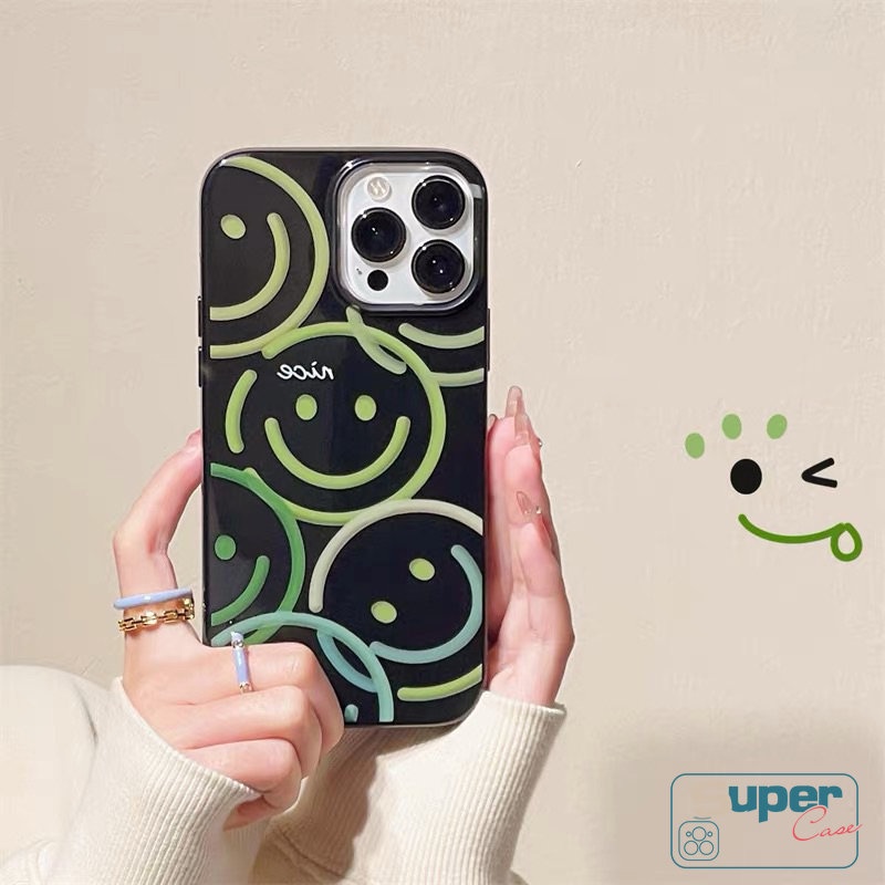 Ins Lucu Smiley Cinta Hati Halus Casing Ponsel Kompatibel Untuk IPhone 7Plus XR 13 14 11 12 Pro Max 7 8 Plus X XS Max SE 2020 Kartun Keren Hitam Kotoran Glossy Tahan Lembut Tpu Cover