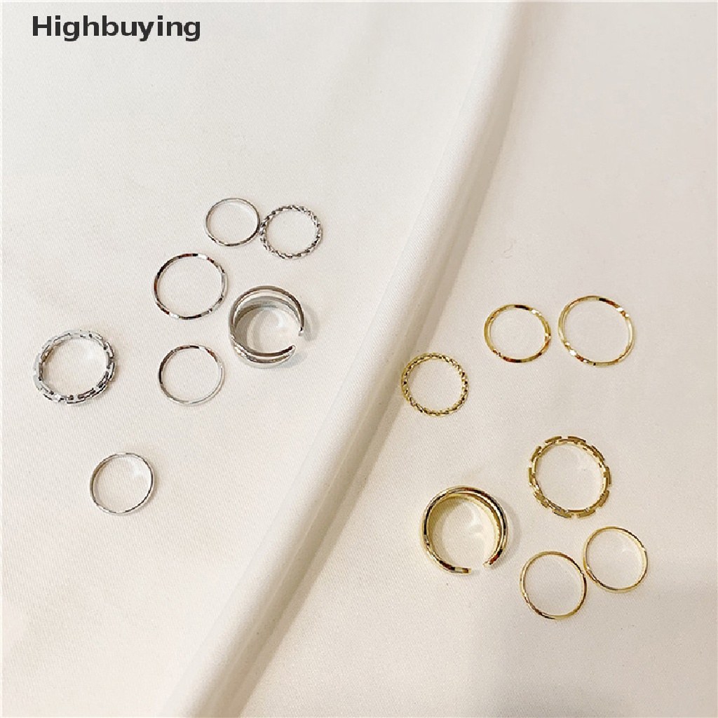 Hbid 7 Pcs Fashion Perhiasan Cincin Set Hot Jual Logam Berongga Putaran Pembukaan Wanita Jari Cincin Untuk Gadis Lady Pesta Pernikahan Hadiah Glory