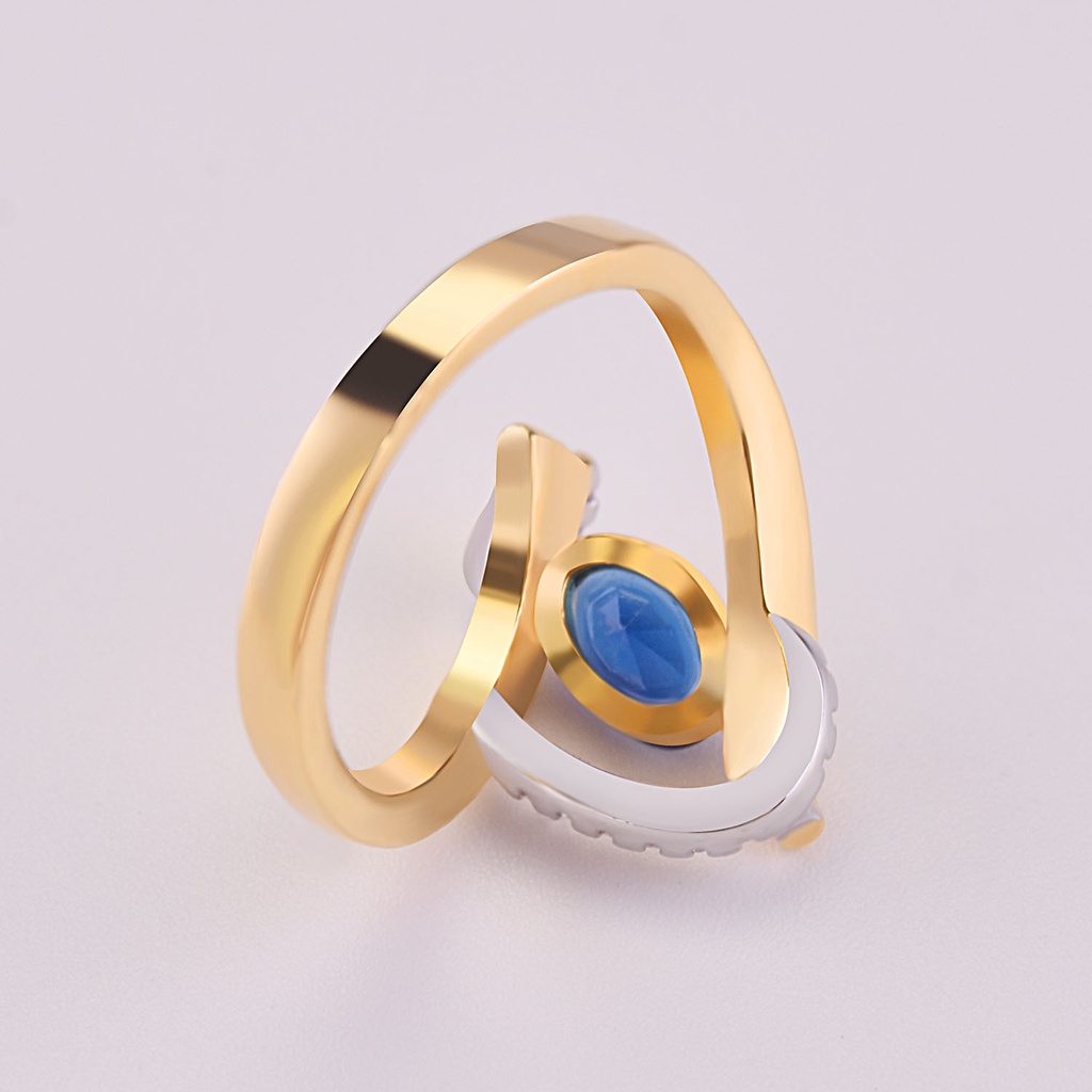 Goldkingdom Fashion Perhiasan Aksesoris Ready Stock Berlapis Emas Safir Dua Warna Cincin Eropa Dan Amerika Wanita Pertunangan Cincin