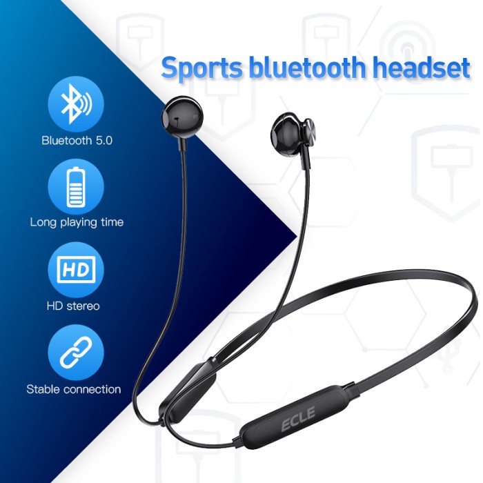 TACOO Sports Bluetooth Headset Magnetic Neckband Earphone SD/TF Card - ECLE Black