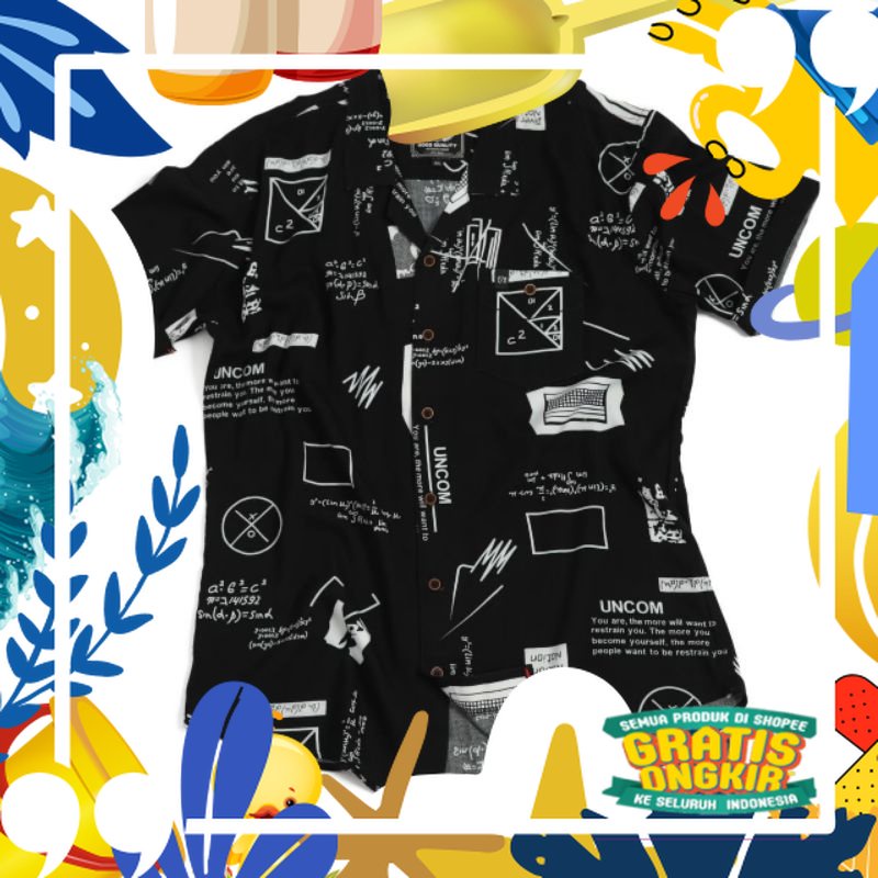 Paling Laris /Kemeja Pendek Pria Motif Rumus Kemeja Pendek Print Kemeja Original  Kemeja Hitam Abstr