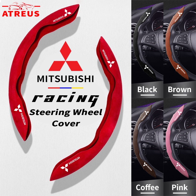 Sarung Pelindung Setir Mobil Mitsubishi Racing Suede Steering Wheel Cover Anti Slip Serap Keringat Untuk Xpander Mirage Kuda Lancer Pajero Outlander Attrage