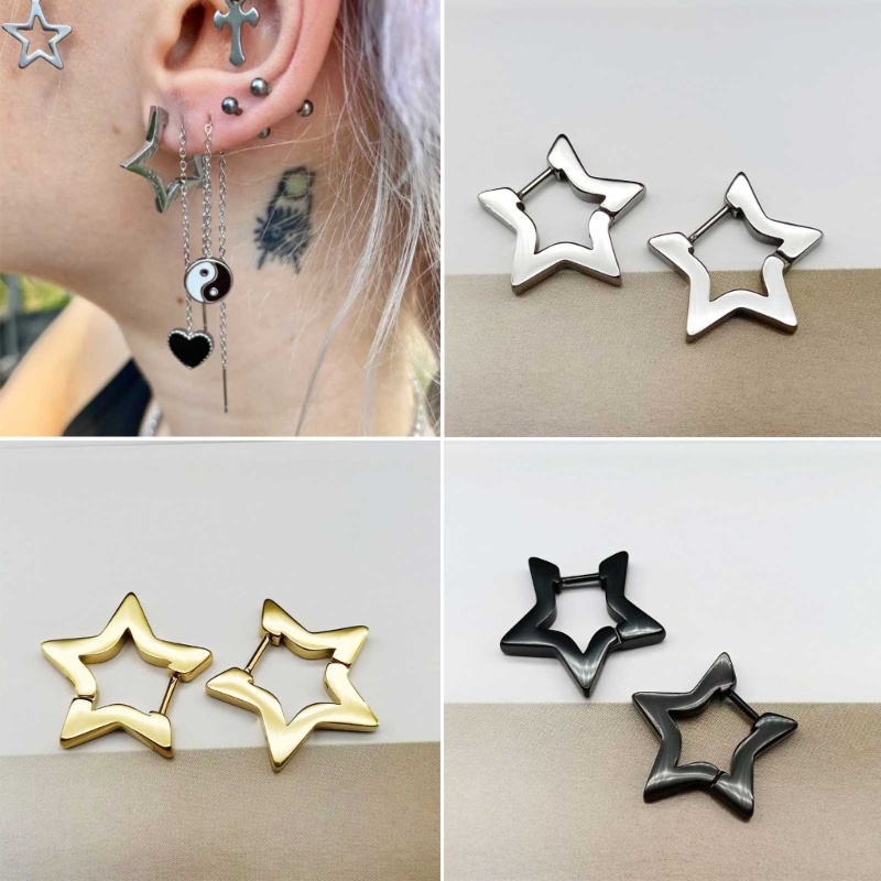 Siy Anting Pejantan Bintang Minimalis Fashion Anting Tindik Punk Ear Stud Anting Hoop Sederhana Perhiasan Stainless Steel