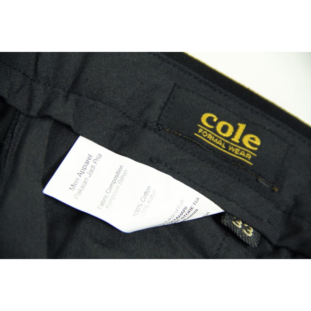 COD | Celana Chino Panjang COLE Formal Pria Hitam / Black Slimfit Bahan Non Stretch Zippered Security Pockets Brand Matahari Original 100%