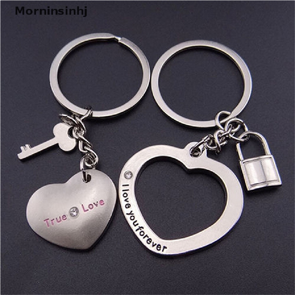 Mornin 1pasang Awesome Love Heart Lock Gantungan Kunci Ring Keyring Keyfob Lover Couples Gift id