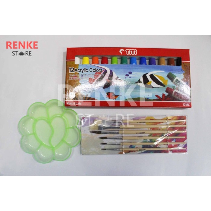 

DISKON WARNA/ Paket Menggambar / Lukis - Cat Acrylic / Akrilik Titi Kuas Palet Set
