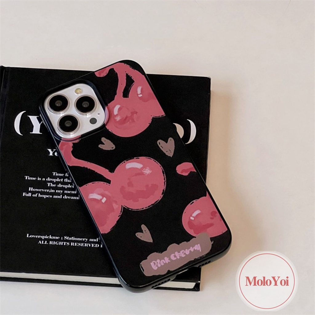 IPHONE Casing Ponsel Kompatibel Untuk Iphone14 13 11 12 Pro Max7 8 Plus XR 7plus X XS Max SE 2020 Imut Love Hati Kartun Pink Cherry Smiley Shockproof Glossy Halus Keren Hitam Soft Cover