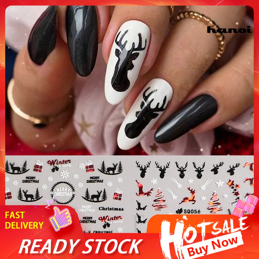 Hi Stiker Kuku Pola Indah Warna Vibrant Efek Tahan Lama Dapat Dilepas Mudah Digunakan PVC Hias Xmas Elk Snowman Manicure Decal Nails Aksesoris Untuk Salon Kuku Kuku