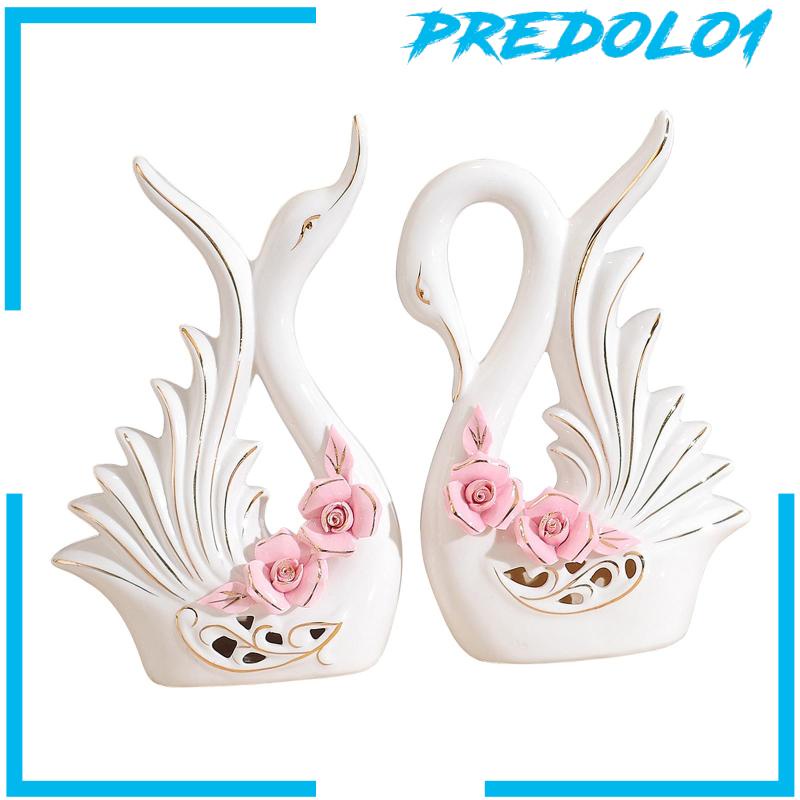 [Predolo1] 2pcs Patung Angsa Putih Patung Keramik Modern Dekorasi Ornamen Angsa